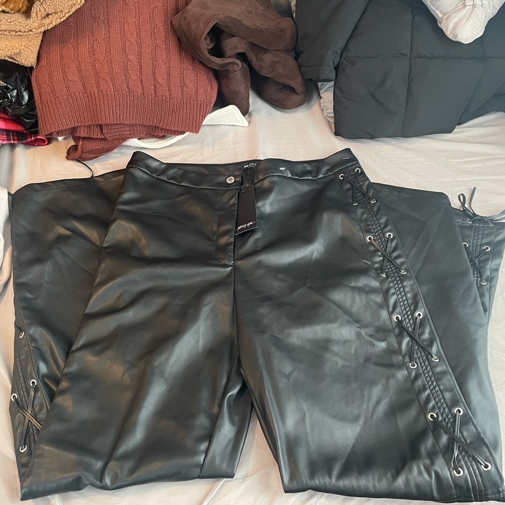 NASTYGAL leather boot cut pants